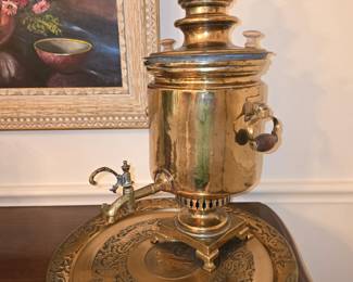 Antique Brass Samovir with Tray