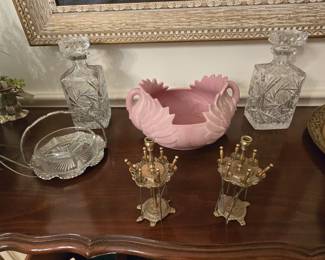 Crystal Decanters - Hager Swan - Brass Forks