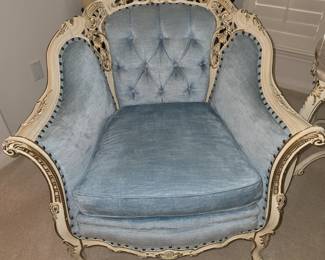 French Provincial Arm Chair in Blue Velvet