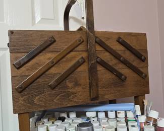 Vintage Wooden Sewing Box - Paints