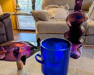 Blenko Purple glass fish and Squiggly Wiggly vase