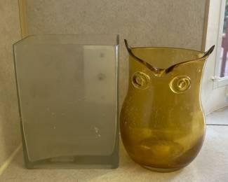 Amber glass owl vase
