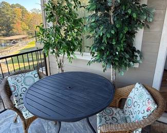 Patio Table, Chairs Faux Tree Greenery