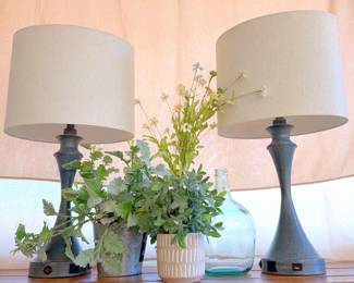 Metal USB Lamp Pair with Bottles and accents