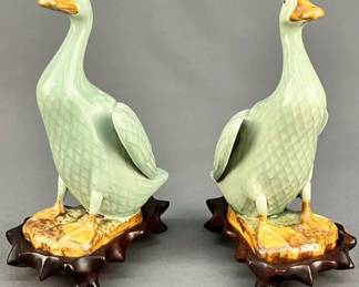 Antique celadon ducks with fitted rosewood bases…stunning pieces 