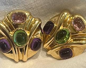 Gorgeous amethyst and peridot cabochon earrings