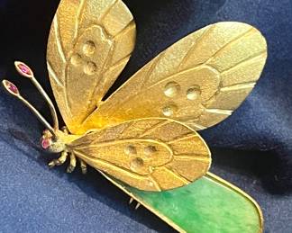 Fabulous 1930s jade butterfly in gold