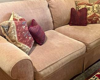 Velvet corded sofa in tan