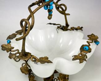 Victorian French opaline glass and bronze ormolu bowl