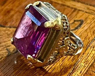 Large white and gold Victorian era amethyst ring 