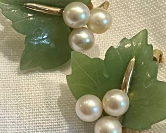 Matching earrings with jade leaves