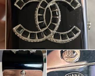  CHANEL Jeweled CC Logo on Wide Black Resin/Acrylic Cuff Bracelet