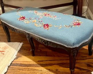 19th C Louis Philippe needlepoint footstool