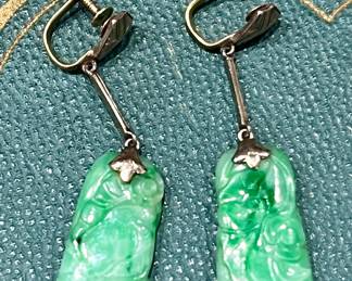 Antique late 1800s jade dangle earrings 