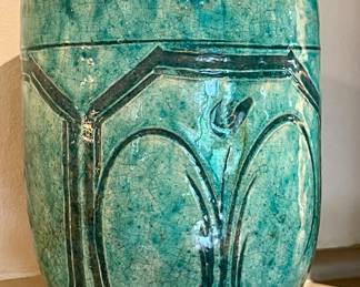 A pair of antique turquoise green Asian vases from the 1820s!