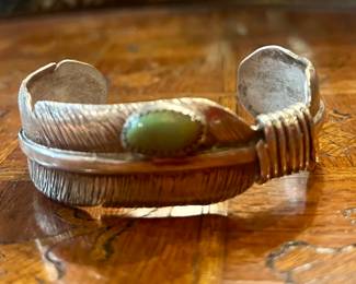 Navajo feather cuff in turquoise and sterling