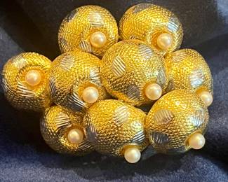 Large gold and pearl organic brooch