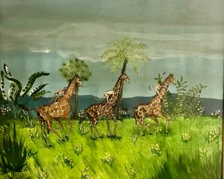 A RARE John Stoakley Africa Series oil on canvas 1976…large, stunning colors!