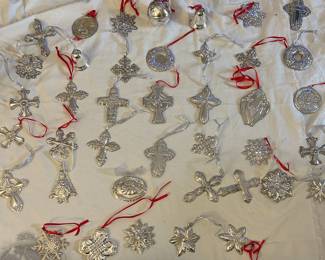 Dozens of sterling ornaments 