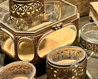 Large collection of antique jewelry caskets