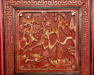 Large mid 1800s Asian carved panel