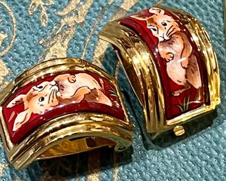 Hermes vintage enamel bunny earrings