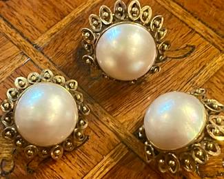 Massive triplet of Mabe pearls in gold!  Cocktail ring and earrings…1960