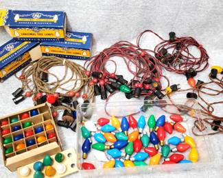 Large Lot of Vintage C7.5 Christmas Light Strands and Bulbs