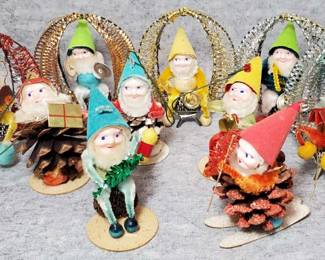 10 Vintage Pinecone Craft Gnome Ornaments