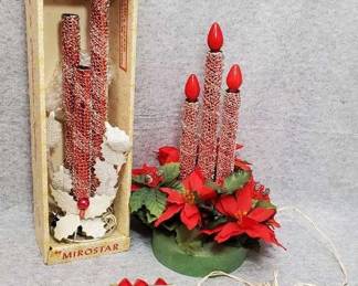 Vintage Mirostar Red and Foil Electric Candoliers and Bulbs