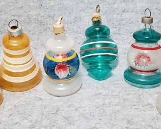 6 WW2 Era Hand Blown Glass Christmas Ornaments