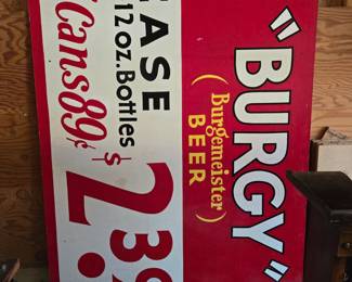 Handpaintrd sign for Burgermeister Beer from a Cedar Rapids grocer