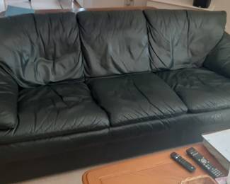 Green leather sofa