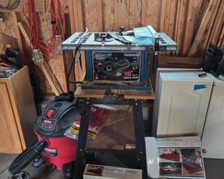 Table saw, shop vac, air mattresses