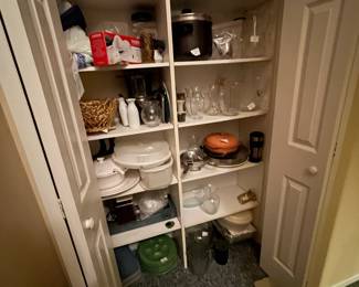 Kitchenware, storage and vases, chaffing dishes, entertaining items, Christmas ornaments and decorations