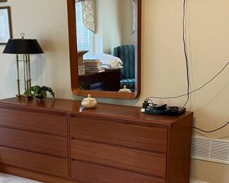 Nils Jonssan dresser, part of bedroom suite. Includes King bed, night tables and upright dresser and mirror for dresser pictured - Marked down to $1,500