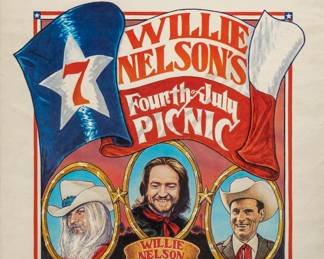 Willie Nelson's 4th of July Picnic poster, 1979, event in Austin, Texas, sponsored by Lone Star Beer (Texas)