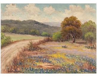 Pedro Lazcano, Hill Country Road with Cactus, oil on artist panel
