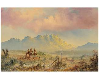 Lester Hughes, Cowboys in Mountains, oil on canvas
