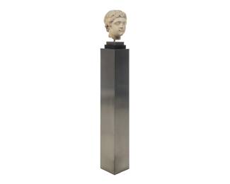 Marble Bust Fragment on Brushed Steel Pedestal
