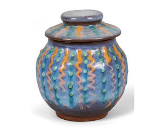 Harding Black (San Antonio, Texas, 1912-2004), squiggle dot lidded jar, 1981, glazed ceramic