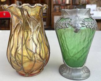 Art Nouveau vases, including an Orion vase (right in photo).