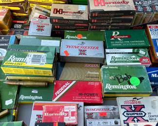 Huge selection of ammo, including some vintage/collectible. Brands include Remington, Hornady, Western, Weatherby, Winchester, Federal, and many others.