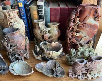 Seventeen vintage Chinese soapstone sculptures.