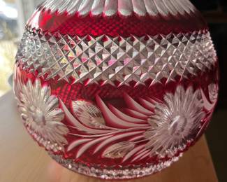 Vintage cut crystal ruby red vase.