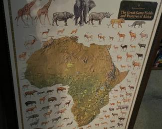 Framed print: “The Great Game Fields and Reserves of Africa”.