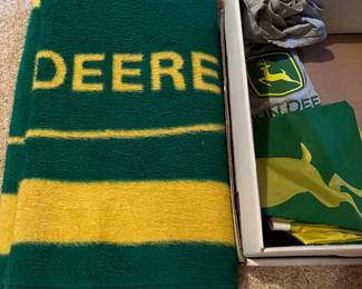 John Deere blanket by Biederlack; John Deere flag and t-shirt.