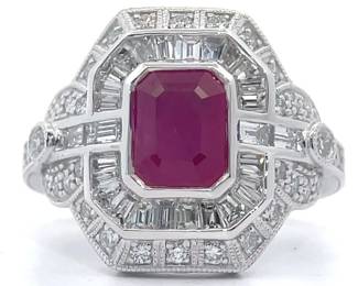 NEW! Designer Oscar Friedman 2.99 Carat Rare Burmese Ruby & Natural Diamond Art Deco Ring in Platinum w/ GIA Report