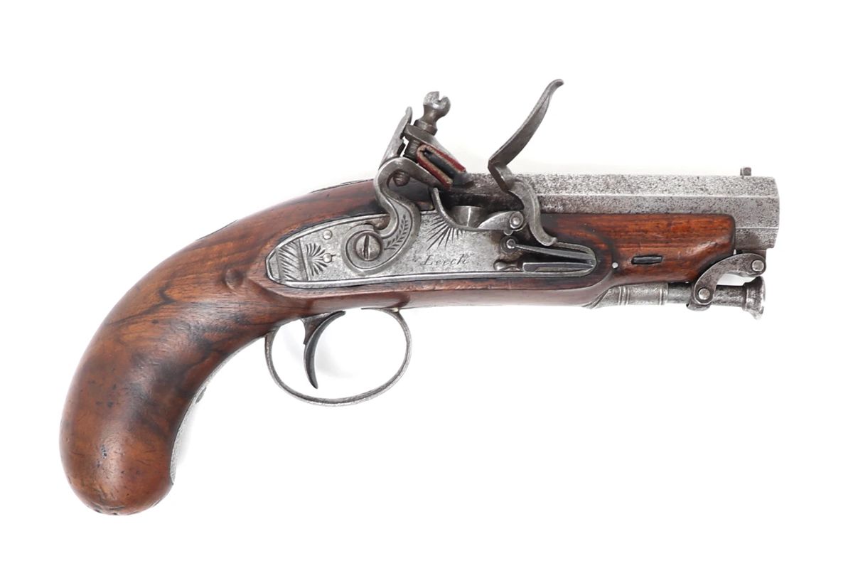 Lot 127 Irish Flintlock Overcoat Pistol, by Leech of Sligo