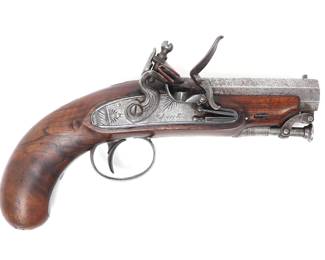 Lot 127 Irish Flintlock Overcoat Pistol, by Leech of Sligo